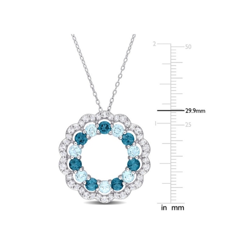 6.00 Carat London Sky Blue Topaz and White Topaz Circle Pendant Necklace in Sterling Silver with Chain