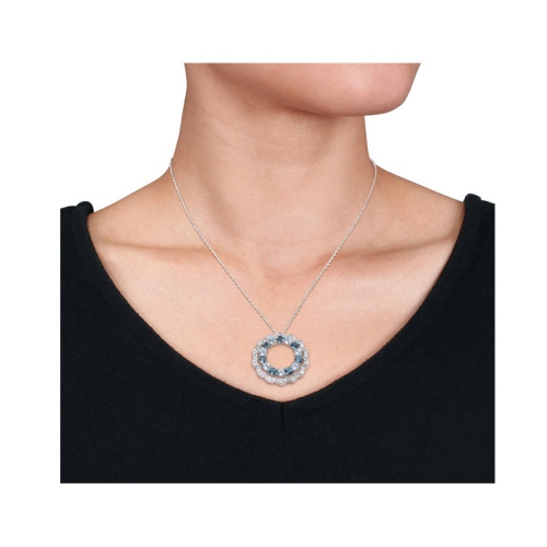 6.00 Carat London Sky Blue Topaz and White Topaz Circle Pendant Necklace in Sterling Silver with Chain