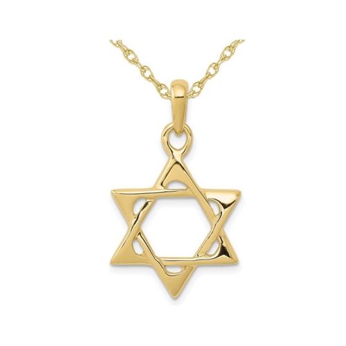 10K Yellow Gold Star Of David Pendant Necklace with Chain