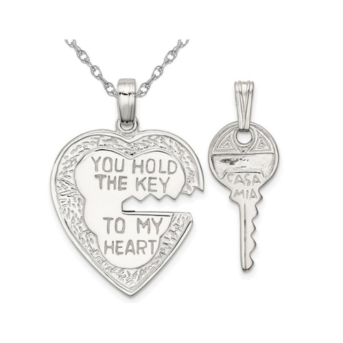 GEM AND HARMONY  Heart With Cut Out Charm Pendant Necklace In Sterling With Chain In Silver