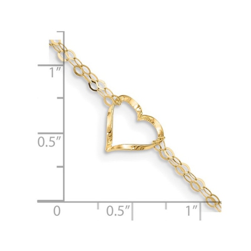 Ankée coeur double brin adusible à 14k jaune 9 pouces