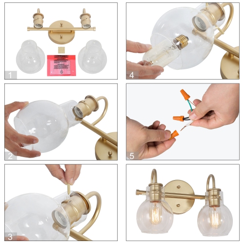 Modern 2-Light Linear Vanity Light with Bubble Glass