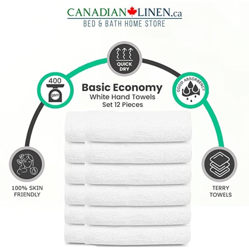 Canadian Linen Economy White Color Hand Towel Set 6 Pack 16”x27