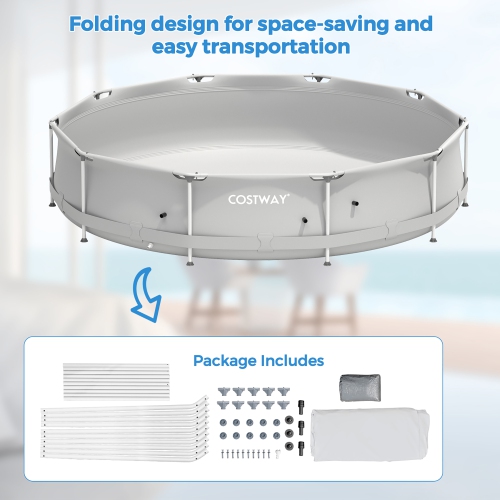 Piscine hors terre ronde avec cadre de patio de Costway avec housse de piscine, cadre en fer