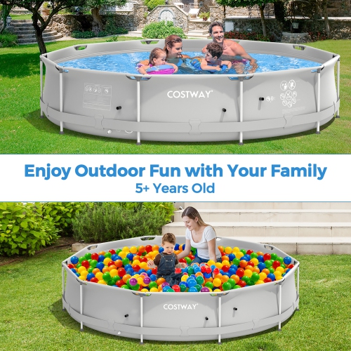 Piscine hors terre ronde avec cadre de patio de Costway avec housse de piscine, cadre en fer