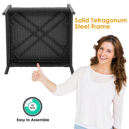 Ensemble de meubles de patio en rotin 8 pièces Costway, Chaise rembourrée, Table en bois, Noir