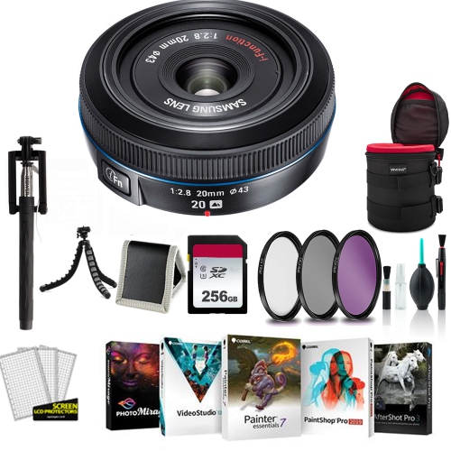 SAMSUNG  20MM F.8 Pancake Lens F/ Nx - Kit With 256GB Memory Card In Black