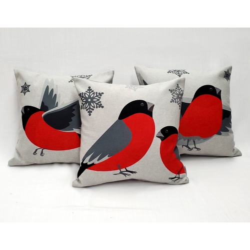Winter Finch Flying Bird Christmas Pillow