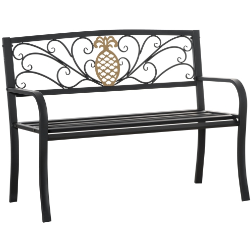 OUTSUNNY  2 Seater Garden Bench 45" X 21.75" X 35.5" Steel Frame Loveseat for Yard, Lawn, Porch, Patio, Black And In Gold