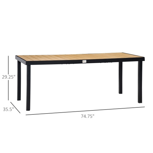 Outsunny 75" x 35" Outdoor Dining Table for 8 People, Rectangular Aluminum Frame Garden Table with All-Weather Faux Wood Top for Garden, Lawn, Patio,