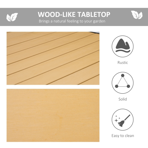 Outsunny 75" x 35" Outdoor Dining Table for 8 People, Rectangular Aluminum Frame Garden Table with All-Weather Faux Wood Top for Garden, Lawn, Patio,