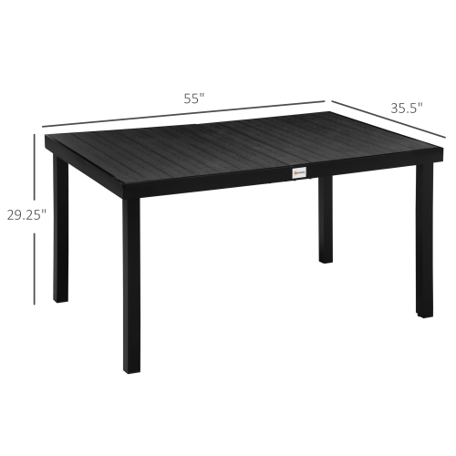 Outsunny 55" L x 35.5" W x 29.25" H Patio Dining Table for 6, Rectangular Aluminum Outdoor Table for Garden Lawn Backyard, Black