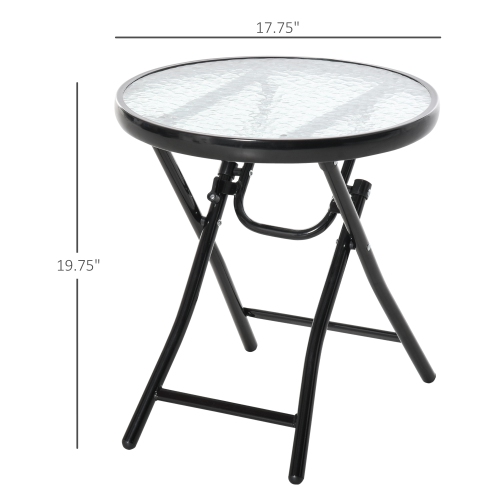 Outsunny Φ18" Round Patio Table, Folding Coffee Table with Tempered Glass Tabletop, Portable Bistro Table for Patio, Balcony, Backyard, Poolside