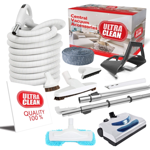 ULTRA CLEAN Central Vacuum Electric Accessory Kit - Hose with 3-way on/off Switch Handle- Electric Power Nozzle, Telescopic Wand With Deluxe Tool Set