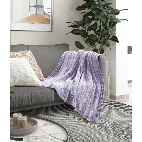 Cozy Tyme Hayleigh Knit Throw Space Dye Chenille 50x60, Purple