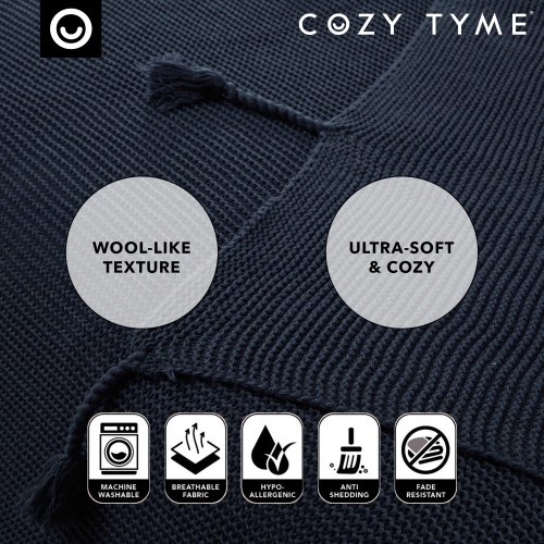 Cozy Tyme Rebeca Acrylic Knit Throw Wool-like 50"x60", Navy