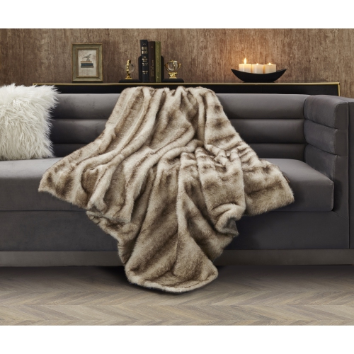 INSPIRED HOME Cozy Tyme Bernardo Knit Throw Faux Fox 50"x60", Brown