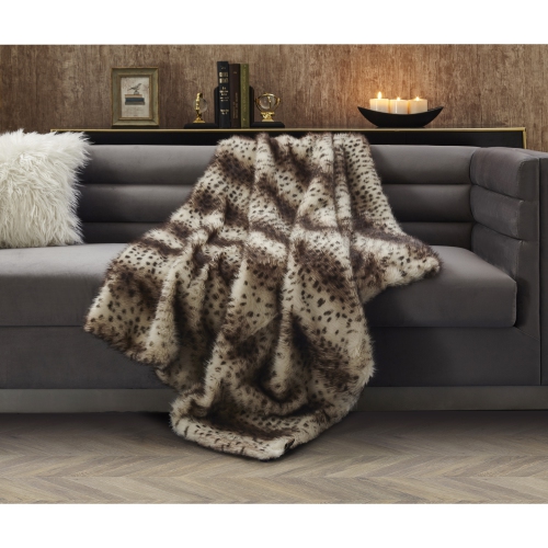 INSPIRED HOME Cozy Tyme Bernardo Knit Throw Faux Cheetah 50"x60", Brown