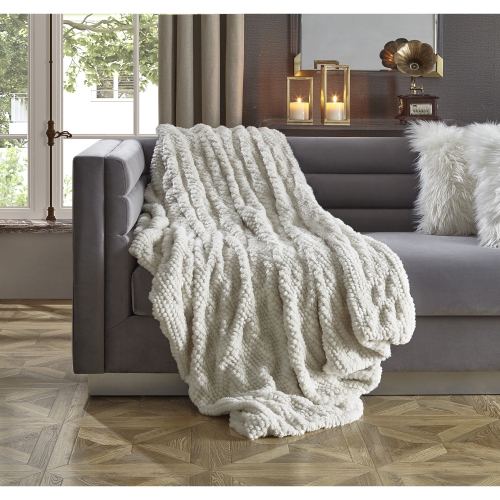 INSPIRED HOME Cozy Tyme Jackeline Knit Throw Extra Soft, Silk Touch 50"x60", Ivory