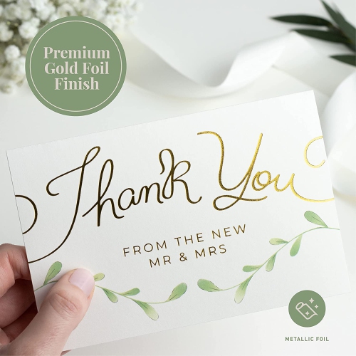 Rileys & Co Thank You Wedding Cards with Envelopes & Stickers, 100 Bulk Pack, Silver Foil, Mr and Mrs Thank You Notes Bulk Cards, | Thank You From