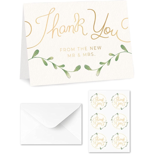 Rileys & Co Thank You Wedding Cards with Envelopes & Stickers, 100 Bulk Pack, Silver Foil, Mr and Mrs Thank You Notes Bulk Cards, | Thank You From