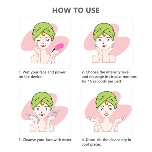 Silicone Face Brush, Face Massager and Eye Massage Anti-Ageing Facial Cleansing Brush Waterproof Electric USB Rechargeable 6 Adjustable Modes Pink