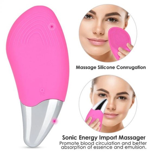 Silicone Face Brush, Face Massager and Eye Massage Anti-Ageing Facial Cleansing Brush Waterproof Electric USB Rechargeable 6 Adjustable Modes Pink