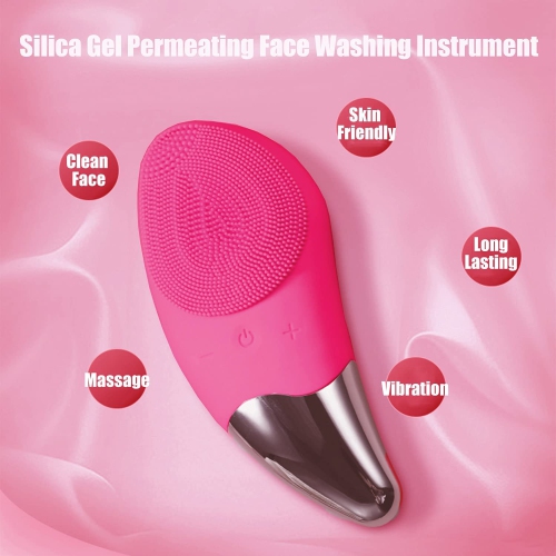 Silicone Face Brush, Face Massager and Eye Massage Anti-Ageing Facial Cleansing Brush Waterproof Electric USB Rechargeable 6 Adjustable Modes Pink