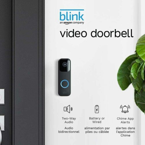 Sonnette vidéo HD 1080p audio bidirectionnelle avec alertes personnalisées, compatible Alexa, noir