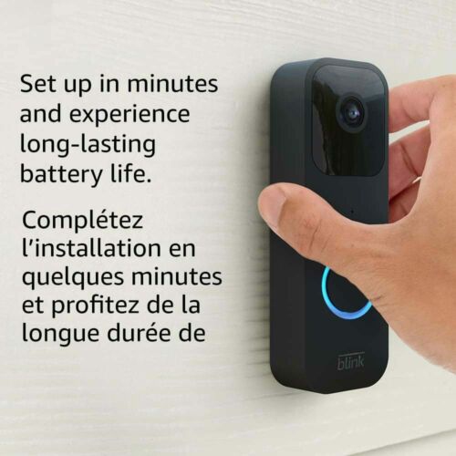 Sonnette vidéo HD 1080p audio bidirectionnelle avec alertes personnalisées, compatible Alexa, noir