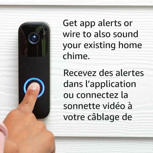 Sonnette vidéo HD 1080p audio bidirectionnelle avec alertes personnalisées, compatible Alexa, noir