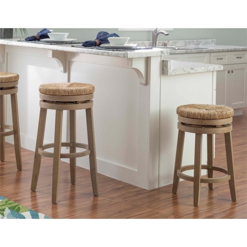 Pemberly Row 31" Transitional Wood Swivel Bar Stool in Natural Brown