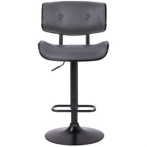 Brooklyn Adjustable Swivel Grey Faux Leather and Black Wood Bar Stool