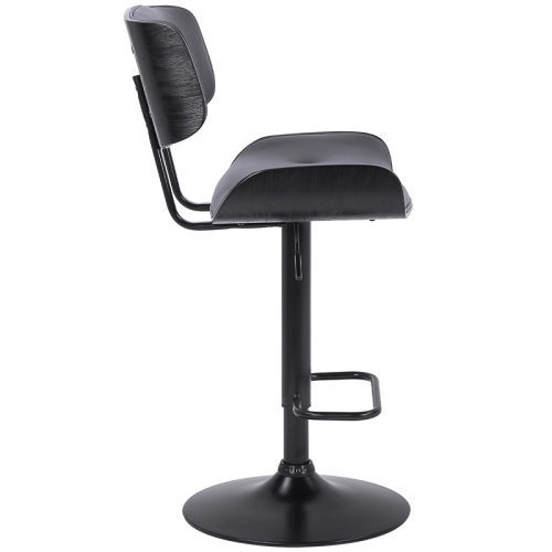 Brooklyn Adjustable Swivel Grey Faux Leather and Black Wood Bar Stool