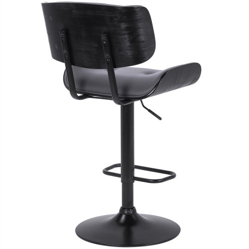 Brooklyn Adjustable Swivel Grey Faux Leather and Black Wood Bar Stool
