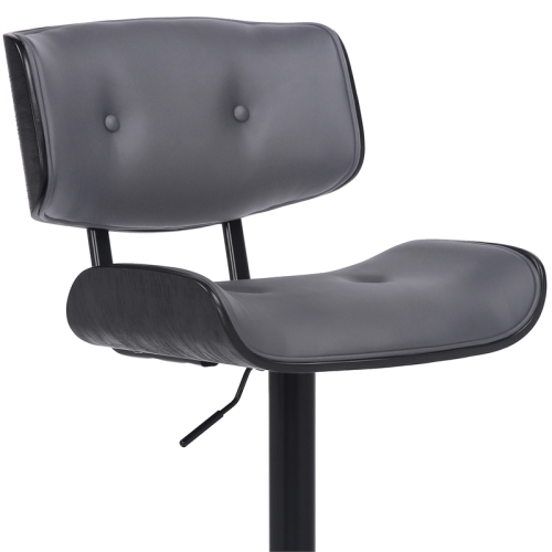 Brooklyn Adjustable Swivel Grey Faux Leather and Black Wood Bar Stool