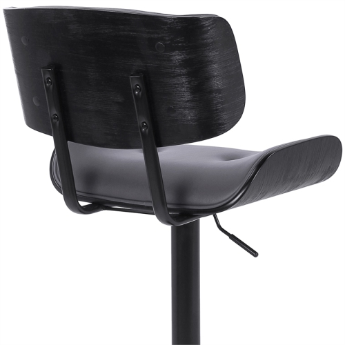 Brooklyn Adjustable Swivel Grey Faux Leather and Black Wood Bar Stool