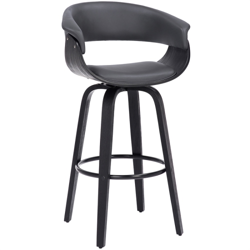Julyssa 26" Counter Height Swivel Grey Faux Leather and Black Wood Bar Stool