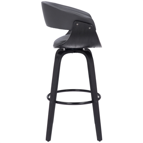 Julyssa 26" Counter Height Swivel Grey Faux Leather and Black Wood Bar Stool