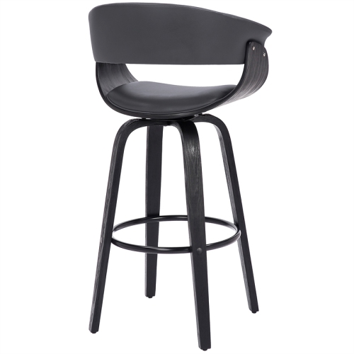 Julyssa 26" Counter Height Swivel Grey Faux Leather and Black Wood Bar Stool