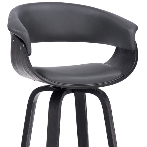 Julyssa 26" Counter Height Swivel Grey Faux Leather and Black Wood Bar Stool