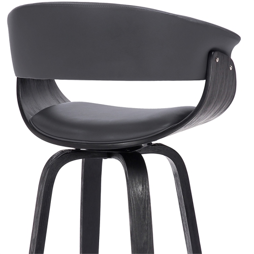 Julyssa 26" Counter Height Swivel Grey Faux Leather and Black Wood Bar Stool