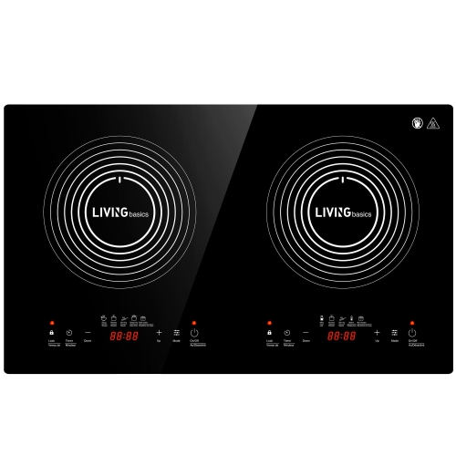 1800W Touch Sensor Control Double Induction Cooktop Portable Induction Cookware 2 Burners W/ Safety Lock, 10 Power & Temperature Levels, 7 Cooking