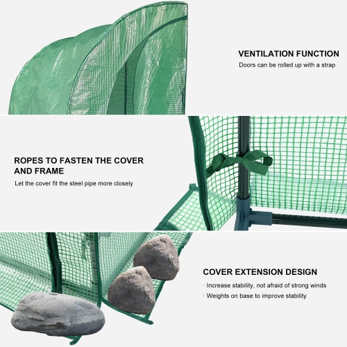 Outdoor Lean to Walk-in Greenhouse with 3 Tier Flower Rack, Gardening Wall Green House with Roll-up Zipper Entry Doors