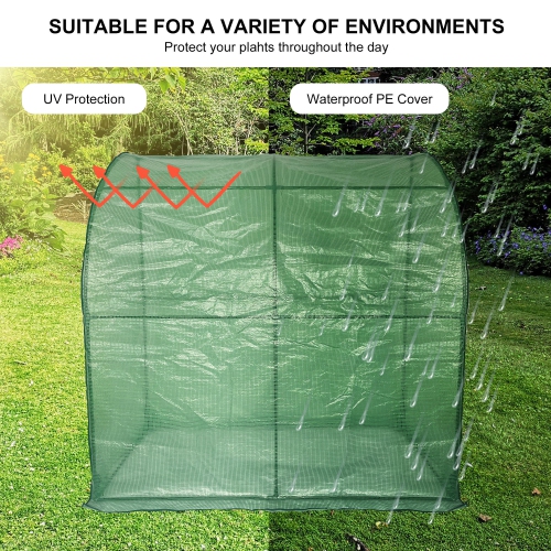 Outdoor Lean to Walk-in Greenhouse with 3 Tier Flower Rack, Gardening Wall Green House with Roll-up Zipper Entry Doors