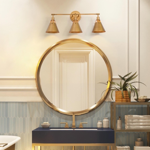 Contemporary 3-Light Modern Linear Vanity Light with Cone Shades