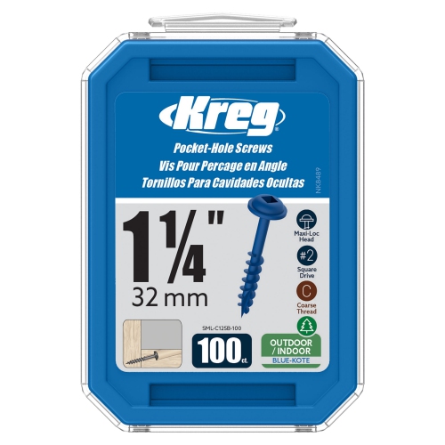 Kreg SML-C125&nbsp;B-100 vis de poche anti-intempéries, 1 1/4 po, filetage grossier no 8, tête Maxi-Loc,