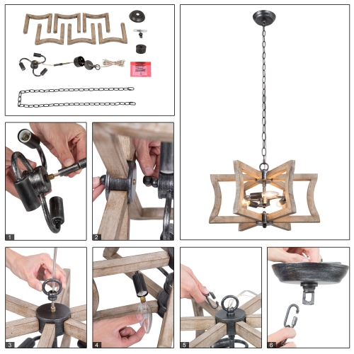 Farmhouse 3-Light Unique Birch Chandelier