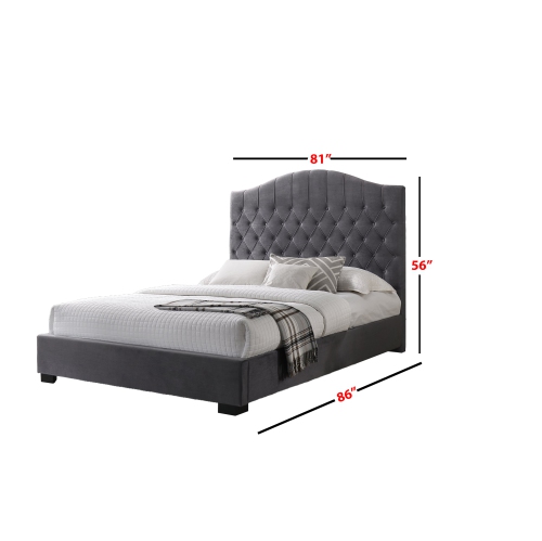 Très grand lit plateforme contemporain capitonné en velours gris