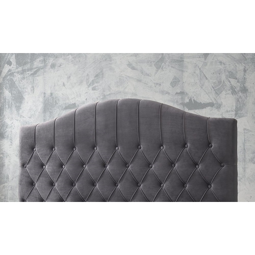Grey Velvet Contemporary Button Tufted Queen Size Platform Bed